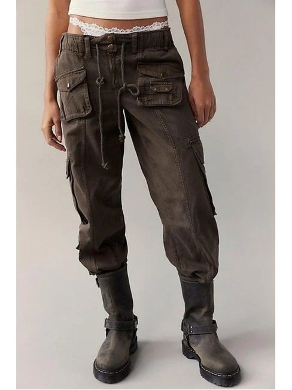 Free People Teak Brown Tahiti Wide Leg Cargo Pants - Picture 3 of 11